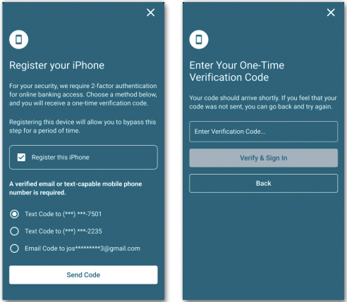 decorative image of multi factor authentication process within mobile banking app