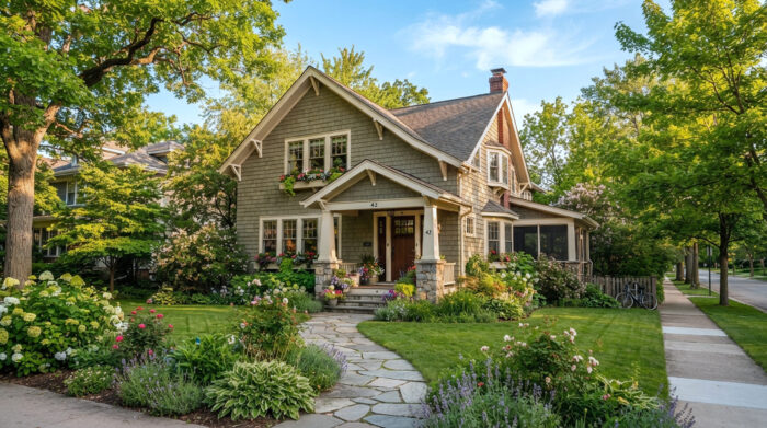 Exterior view of a traditional american house in the countryside.
